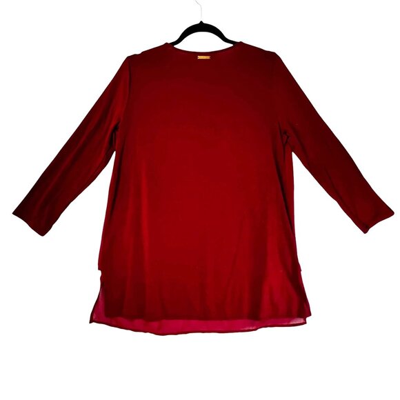 Michael Kors Womens Deep Red V-Neck Tunic Top Sheer Hem Layering Detail Size S - Picture 2 of 10